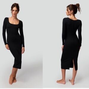 Spiritual Gangster Black Luly LongSleeved Ribbed LongSleeved Midi Dress